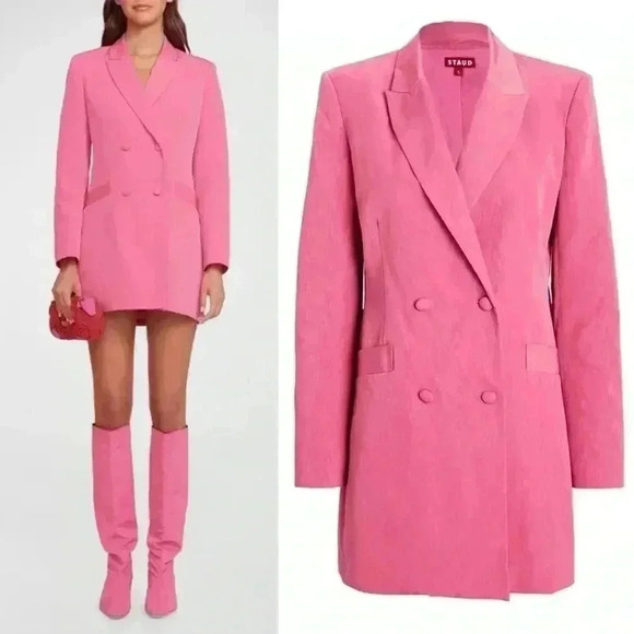STAUD Hue Moire Mini Blazer Dress Bubblegum Pink Size XS NWT - Picture 3 of 11